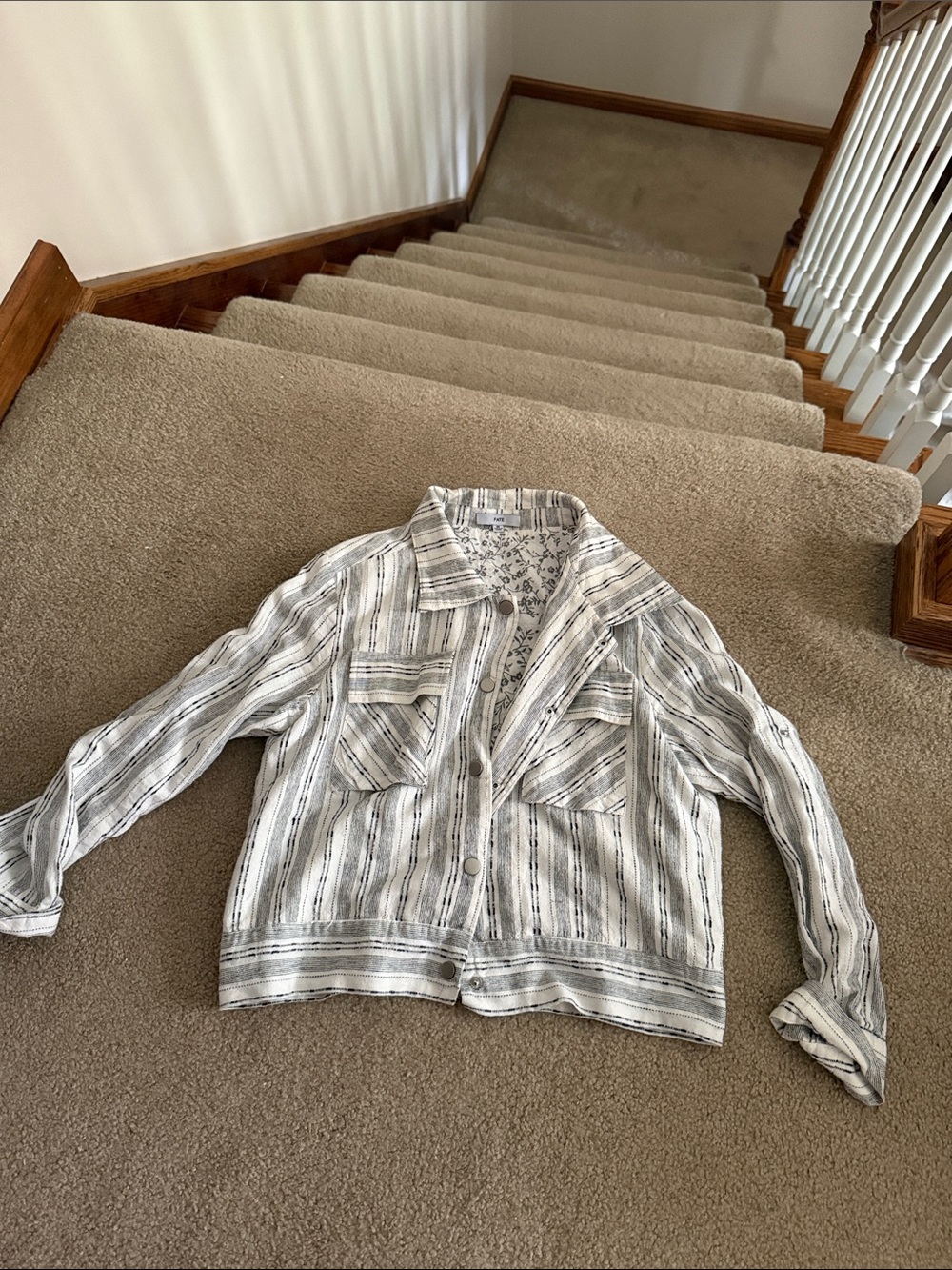 Fate Striped Button-Front Jacket in White and Black